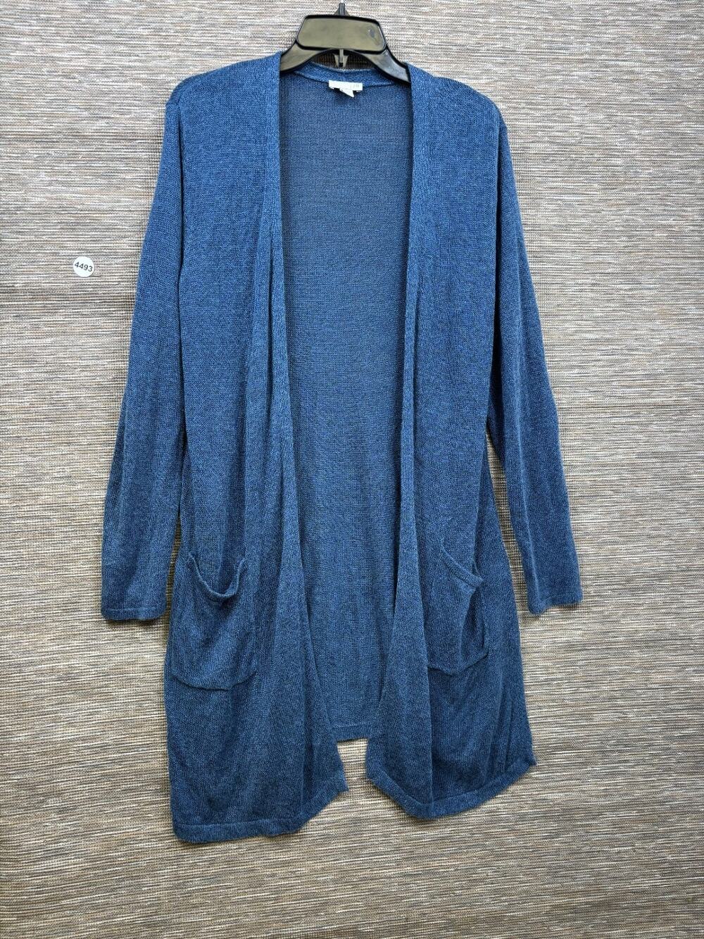 J Jill Linen Blend Open Front Long Duster Cardigan Sweater Women's Size M Blue